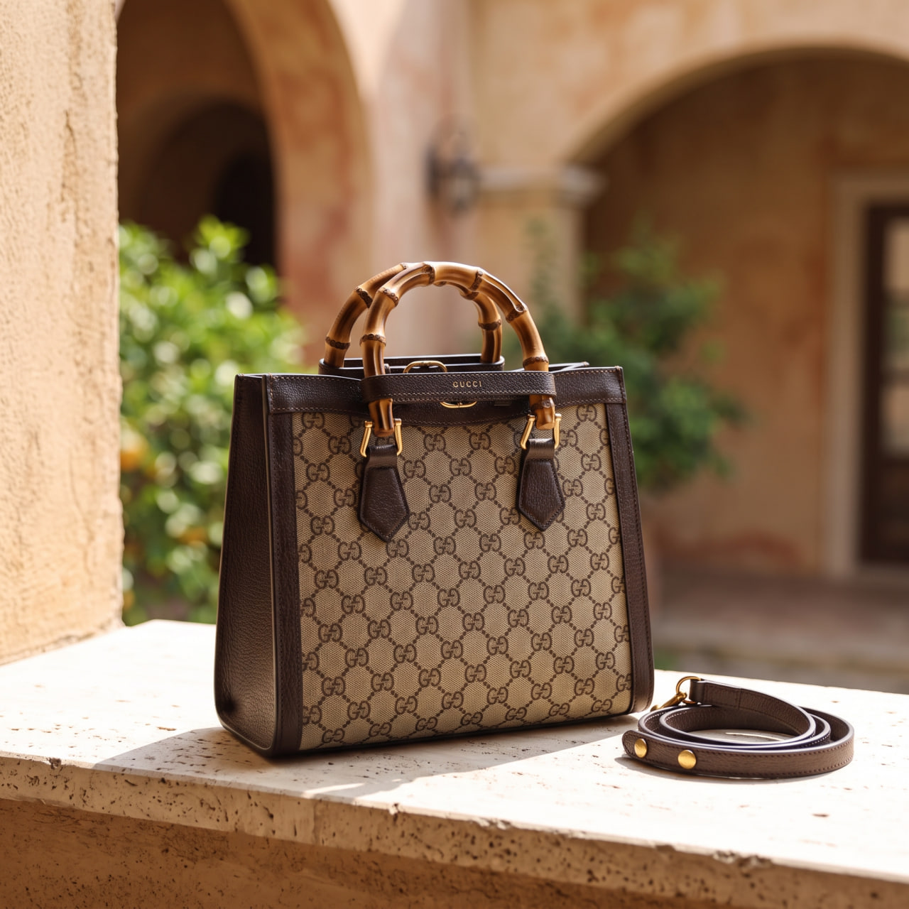 Tas Padlock GG Supreme dengan Pegangan Bambu